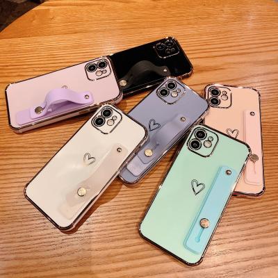 China Shockproof Luxury Electroplating Hand Strap For Drop Protection Phone Case For iPhone 12 11 pro 6 7 8 X XS XR Max Cover Fundas for sale