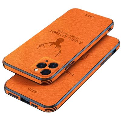 China Luxury Texture Square View Leather Case Top For iPhone 12 11 Pro Max Mini Deer Camera Protection Shockproof Cover For Apple IPhones for sale