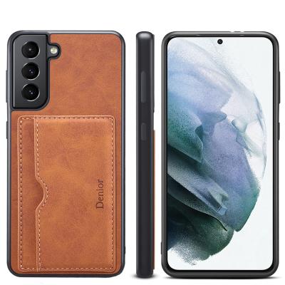 China Credit Card Soft Shockproof Soft Pouch Fashion Silicone PU Leather Phone Case For Samsung S21 Plus Back Cover Funda for sale