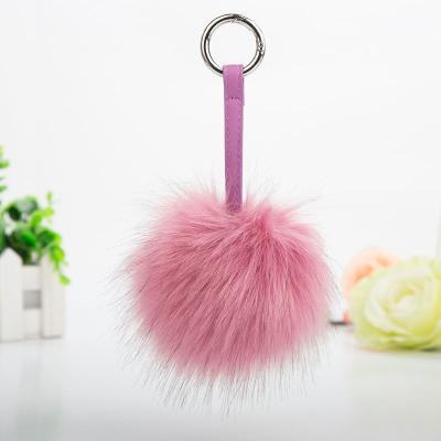 China Cute Promotion Gift Rabbit Fur Ball KeyChains Pom Pom Keyring PU Key Chains Blow Key Chain for sale