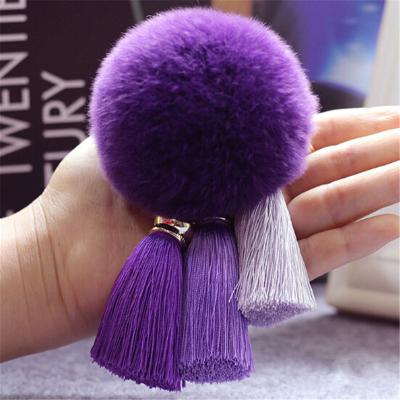 China Automatic Natural Rabbit Fur Key Chain Fashion Upholstery Fluffy Key Chains For Handbag Fur Key Chain for sale