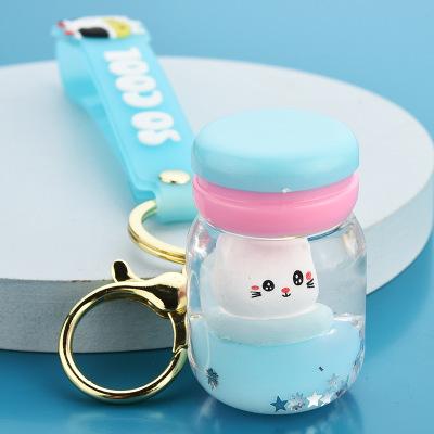 China Promotional Gift Souvenir Cute Huajing Cat Drift Bottle Acrylic Oil Liquid Filled Key Chain for sale