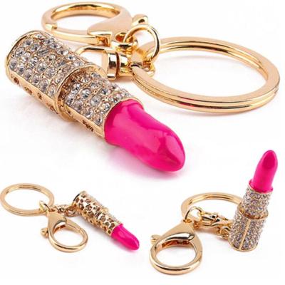 China Promotion Gift ZWD74 Crystal Rhinestone Lipstick Makeup Keyring Purse Bag Car Pendant Key Chain for sale