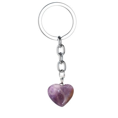 China Car Chain Trinket Promotion Gift Rose Pink Natural Heart Stone Key Bag Crystal Quartz Healing Stone Key Chain for sale