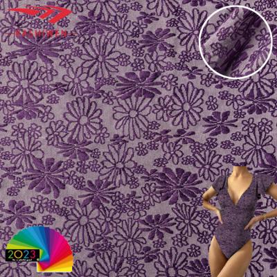 China Breathable Customized Floral Knit Jacquard Fabric Polyester Spandex Swimwear Fabric Nylon Bikini Apparel for sale