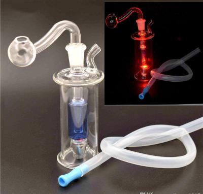 China All in One LED Glass Hookak Water Pipe Common Portable Oil Burner Smoking Pipe 10mm Mini Bubbler Handmade Art Glass for sale