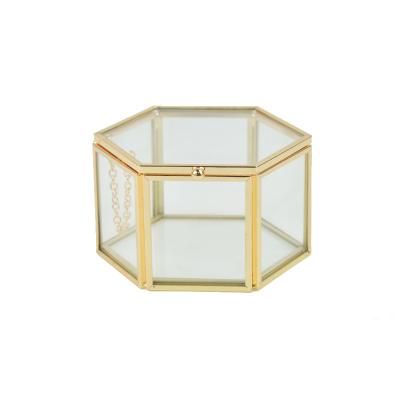 China Customized Glass Wedding Jewelry Box Storage Hexagon Glass Ring Acrylic Box for sale