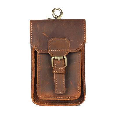 China Reducing load men's horse leather mobile phone bag waist bag outdoor sports mad head layer to whip vertical section pants waist bag hanging bag for sale