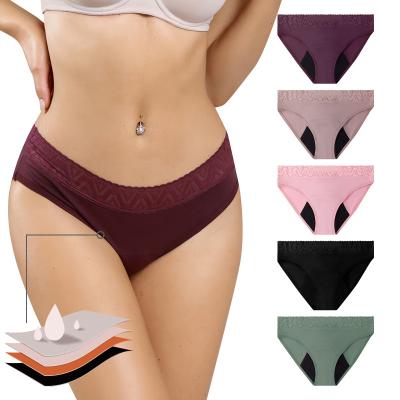 China OEM Antibacterial 4 Layers Low Waist Lace Menstrual Panties Menstrual Period Panties Breathable Leakproof Cycle Pantyhose for sale