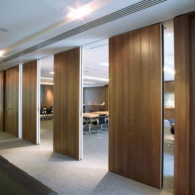 China Contemporary Board House Rolling Wood Grain Retractable Operable Partition Wall Movable Partition Walls For Office for sale