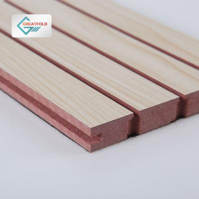 China Fireproof Fluted Grooved MDF Hall Melamine Sports Center Acoustic Panels Ceiling Soundproof Wood Conference for sale