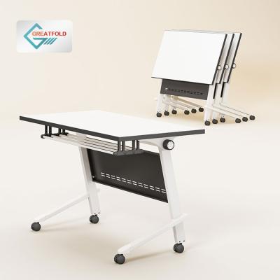 China Foldable Office Furniture Conference Room Table (Height) Adjustable Training Room Foldable Mobile Desk with Wheels for sale