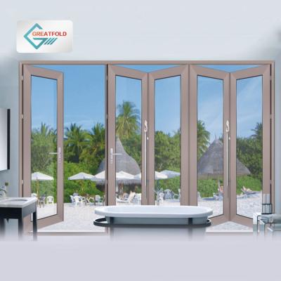 China Thermal insulation/Bi-folding aluminum glass doors break folding patio doors waterproof/soundproof thermal aluminum bifold door system for sale