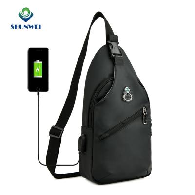 China Waterproof Ready To Ship One Strap Waterproof Men's Body Cross Fabric Oxford Chest Bag With USB Charging Port for sale