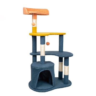 China Wholesale Luxurious Colored Solid Wood Sisal Cat Tree Climbing Tower Pet Viable Furniture for sale