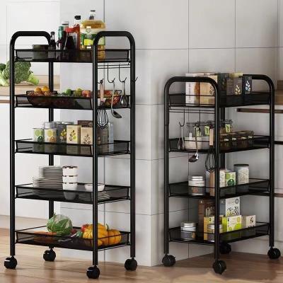 China Modern Kitchen Shelves With Wheels Floored Multilevel Movable Cart Storage Racks For Snacks In Bedroom for sale