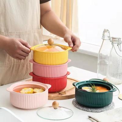 China Nordic style disposable colorful matte tableware glass cover DIY style disposable matte tableware double-ear dormitory luster insta insta ceramic bowl for sale