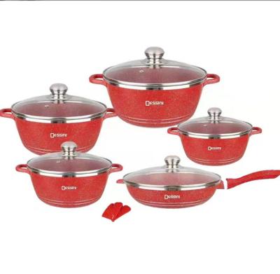 China Hot Selling Cookware Stocked Amazone Dessini Aluminum Alloy Stick Ceramic Decoration Kitchen Pot 12pcs No for sale