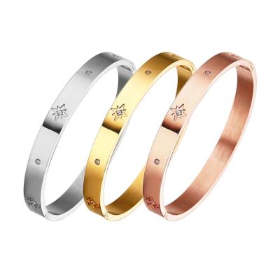 China Wholesale Couples Style Fashion Jewelry Fashion Diamond New Rose Gold Bangle Star Bangle Fashionable Titanium Steel Eight-pointed Female for sale