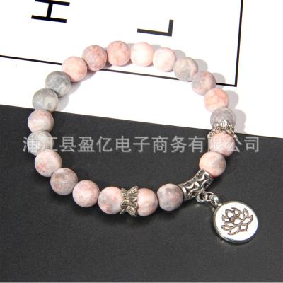 China Wholesale Unisex Pink Lotus Pendant Bracelet Bangle Crystal Bead Jewelry for sale