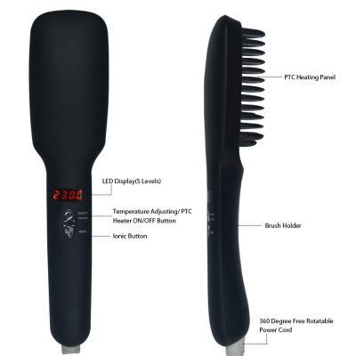 China Household 2 in1 Anion Hair Brush Hair Straightening Quick Straightener Comb Smooth Irons LCD Display Negative Automatic Ceramic Hair Ions Straight Brush for sale