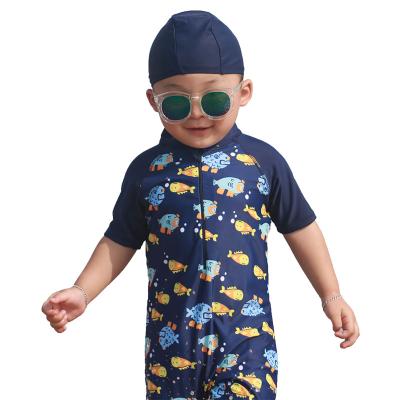 China Breathable kids beach leisure sportswear, sun hat, boys and kids, one-piece swimsuit, swimming trunks, quick-drying, style: more fish for sale