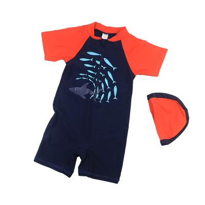 China Breathable kids beach leisure sportswear, sun hat, boys and kids, one-piece swimsuit, swimming trunks, quick-drying, style: fish for sale