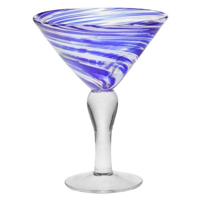 China New Blue Swirl Martini Glass Classic / Postmodern Style MEXICAN GLASSWARE for sale