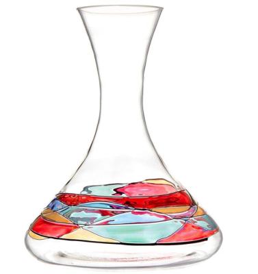 China New Colorful Hand Painted Red Line Classic / Postmodern Stunning Blown Mouth Wine Decanter for sale