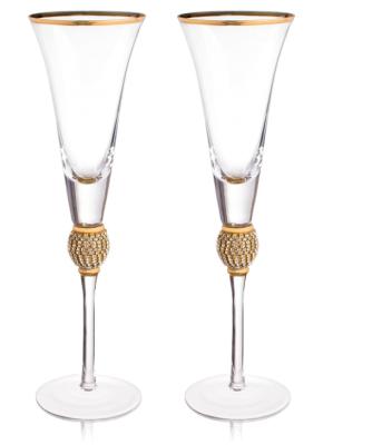 China New Long Stem Diamond Toasting Crystal Champagne Flutes New Classic/Postmodern Design with Gold Rim for sale