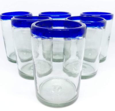 China China Mexican Blown Glass Drinking Glasses Cobalt Blue Rim (Set of 6) for sale