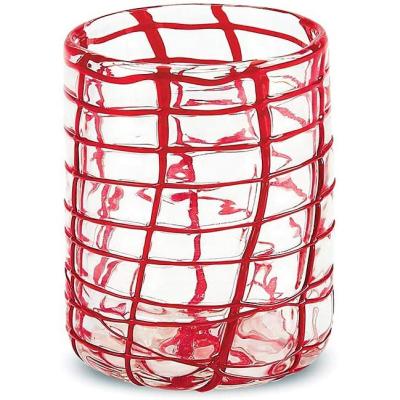 China Lead Free Crystal Glass Checkered 11oz Red Old Fashioned Abstract Drinking Glass for sale