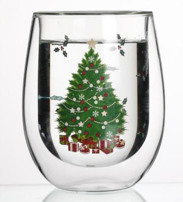 China Wine Double Layer Glass Water Cup Christmas Tree for sale