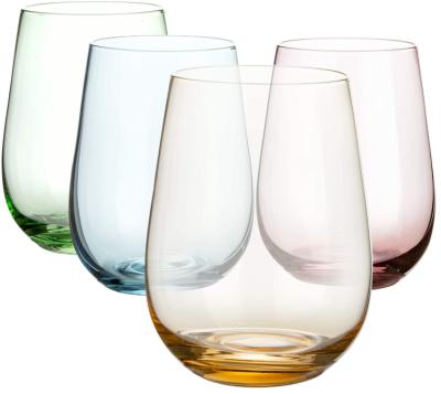 China Viable Colored Stemless Wine Glasses, Hand Blown No Advance Drinking Glass Tumblers for Red and White Wine for sale