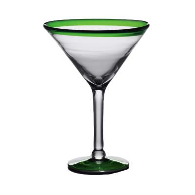 China MEXICAN GLASSWARE hand blown MEXICAN GLASSWARE hand blown 15 oz. Color Rim Green Rim Martini Glass for sale