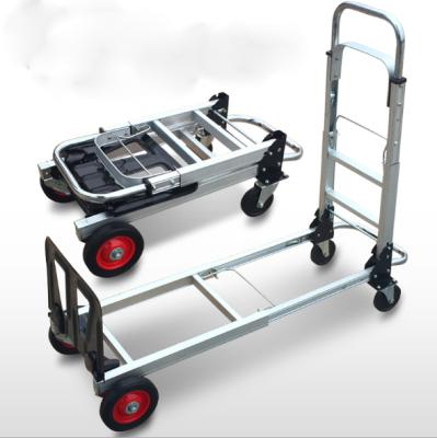 China Shopping Multi-Function Logistics Handling Trailer Aluminum Alloy Pull Rod Folding Hand Push Flat Truck Portable Shopping for sale