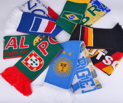 China Custom Cheap High Quality Fashion Knitted Comfortable Scarf Logo Fan Knitted Sports Soccer Fan Club Fan Scarf for sale