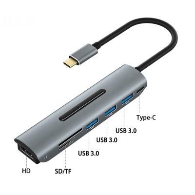 China Mobile Devices Computer High Quality .desk 7 in 1 Type-C Hub Multiport Dock Station with 4K HD USB3.0*3 SD TF USB-C PD Charging Adapter for Computer Macbook Pro for sale