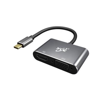 China Mobile Devices .desk Computer Aluminum Alloy 2 in 1 Docking Station Type C to HD VGA Converter Type C Adapter Usb Male Type C to HD Female Adapter VGA for sale