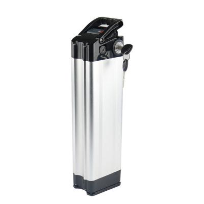 China Customized Silver 24v 36v 48v Lithium Ion Battery Pack Fish 36v 10ah Electric Bike Battery 390*110*76(mm) for sale