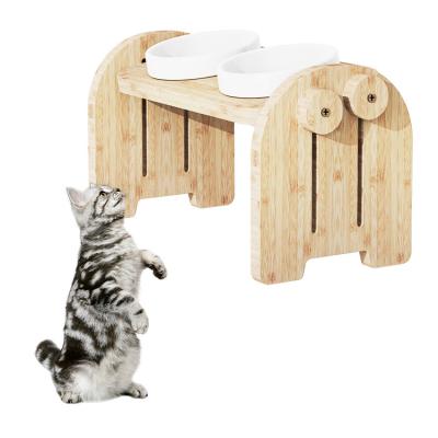 China Elevated Cat Dog Bowls With Bamboo Stand Raised Feeder for Pet Wooden Pet Food Bowls for sale