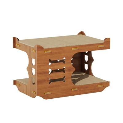 China Wooden Cat House Indoor Cat Bed with Paper Cat Scratching Boards 46*30*30.5cm 2000g for sale