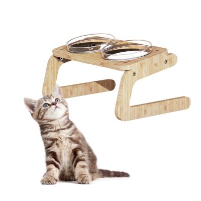 China Rounded Eco-friendly Bamboo Wooden Dog Cat Food Bowl Fashion C-Shape Customized Bowl for sale