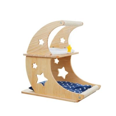 China Sustainable Moon Star Cat Tree House Scratcher Wood Cat Beds for Multi Cats in Cattery for sale