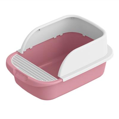 China Cat Toilet Function Top Open Cat Litter Tray with Fence S 45cm*30cm*18cm Multi Colors for sale