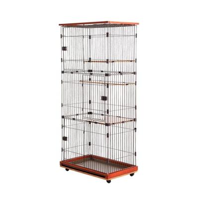 China Sturdy 3-Layer 4-Level Wooden Cat Cage on Wheels for 2-3 Adult Cats in Bedroom Space for sale