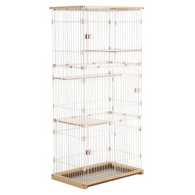 China Cat Condo Cage Playpen with Metal Wire Wooden Frames and Toilet Tray Beige/Brown for sale