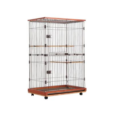 China Metal Wire Luxury 3-Tier Cat Villa Cage with Wheels and Tray Toilet CLASSICS Style 24kg for sale