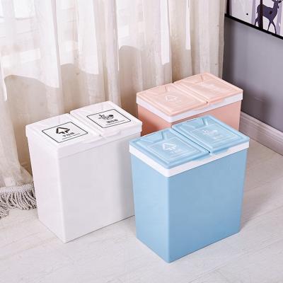 China Structure Open Top Household Kitchen Dry and Wet Classified Plastic Trash Can With Lid for sale