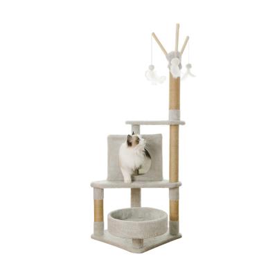 China Multi-layer Plush Cat Tower with Hanging Balls and Feather Your Cat's Dream Playground for sale